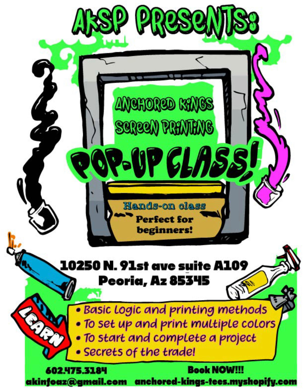 Screen Printing Class Saturday April 27 2024 9am-3pm+